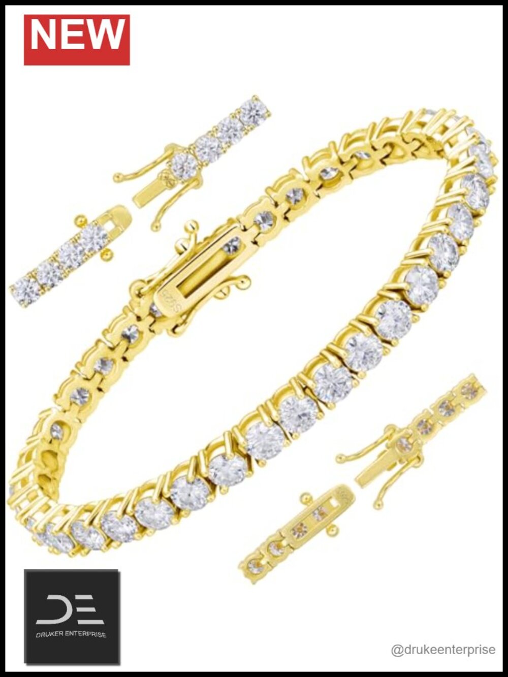 Moissanite Tennis Bracelet 925 Sterling Silver VVS1 Round Cut 4mm Safety Clasp
